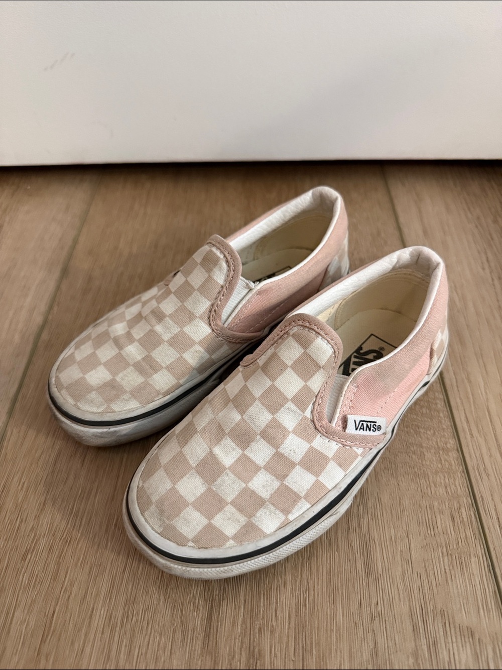Vans Kids Slip-On Checkerboard Sneakers in Blush and Cream